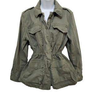Womens Gap Fatigue Jacket M Army Green Military Utility Gorp Field Snaps Pockets